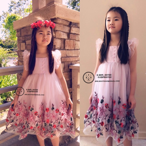 3/4T Pink Floral Embroidered Tulle Boutique Dress - Picture 5 of 6